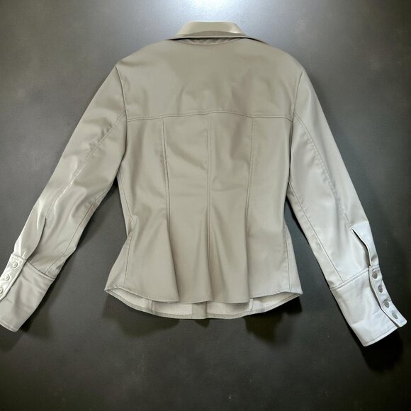 ZARA Faux Leather Button-Down Shirt- Cream Sz S - Picture 2 of 5